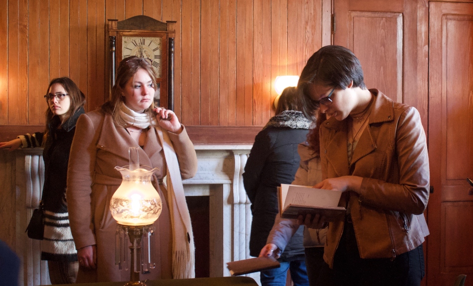 students in historical building