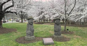 dol harubang statues on the AU quad