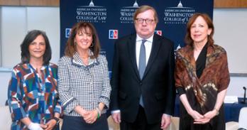 From left to right: Prof. Susana SaCouto, Leila Sadat, David Scheffer, and Prof. Emerita Diane Orentlicher at the WCRO's 30th anniversary keynote address.